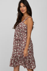 Violet Floral Tie Front Cut-out Dress