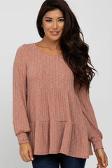 Mauve Tiered Long Sleeve Maternity Top