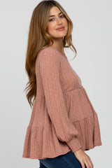 Mauve Tiered Long Sleeve Maternity Top