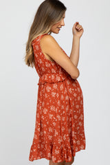 Rust Floral Ruffle Maternity Dress