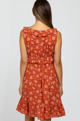 Rust Floral Ruffle Maternity Dress