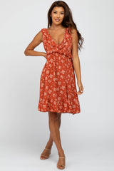 Rust Floral Ruffle Maternity Dress