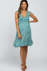 Light Olive Floral Ruffle Maternity Dress