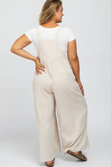 Beige Linen Maternity Plus Overalls