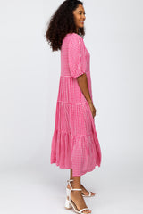 Fuchsia Gingham Tiered Midi Dress