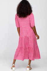 Fuchsia Gingham Tiered Midi Dress