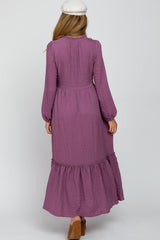 Plum Ruffle Neck Button Front Maternity Maxi Dress