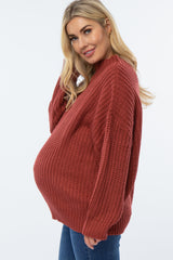 Rust Pullover Knit Mock Neck Maternity Sweater