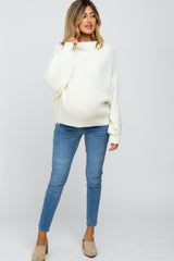 Cream Mock Neck Puff Sleeve Maternity Sweater