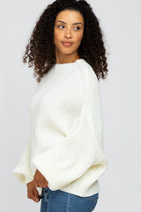 Cream Mock Neck Puff Sleeve Sweater