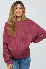 Mauve Mock Neck Puff Sleeve Maternity Sweater