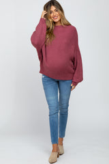 Mauve Mock Neck Puff Sleeve Maternity Sweater