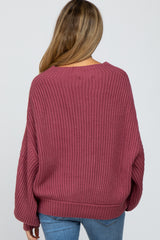 Mauve Mock Neck Puff Sleeve Maternity Sweater