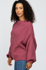 Mauve Mock Neck Puff Sleeve Sweater