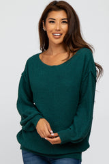 Forest Green Wide Neck Exposed Shoulder Seam Sweater