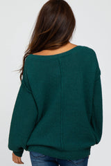 Forest Green Wide Neck Exposed Shoulder Seam Sweater