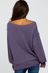 Lavender Wide Neck Exposed Shoulder Seam Sweater