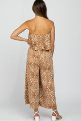 Camel Animal Print Strapless Cropped Maternity Jumpsuit