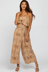 Camel Animal Print Strapless Cropped Maternity Jumpsuit