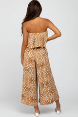 Camel Animal Print Strapless Cropped Jumpsuit