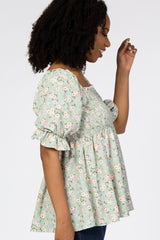 Mint Floral Smocked Puff Sleeve Blouse