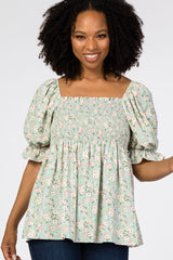 Mint Floral Smocked Puff Sleeve Blouse