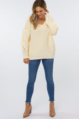 Cream Chunky Knit V-Neck Sweater