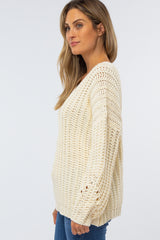 Cream Chunky Knit V-Neck Sweater