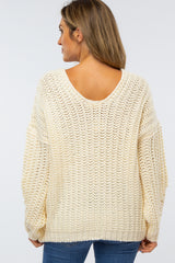 Cream Chunky Knit V-Neck Sweater