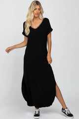 Black Animal Print Trim Caged Back Maternity Maxi Dress