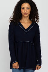 Navy Waffle Knit Maternity Peplum Top