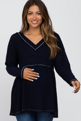 Navy Waffle Knit Maternity Peplum Top