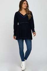 Navy Waffle Knit Maternity Peplum Top