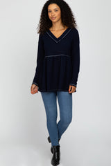 Navy Waffle Knit Peplum Top