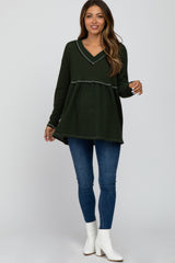 Olive Waffle Knit Maternity Peplum Top