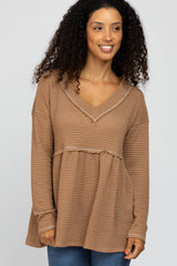 Camel Waffle Knit Peplum Top