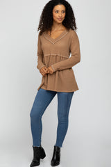 Camel Waffle Knit Peplum Top