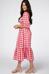 Red Gingham Puff Sleeve Dress