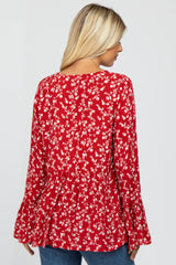 Red Floral Bell Sleeve Top