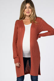 Rust Ribbed Side Slit Maternity Cardigan