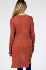 Rust Ribbed Side Slit Maternity Cardigan