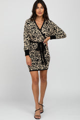 Taupe Leopard Print Knit Tie Back Dress