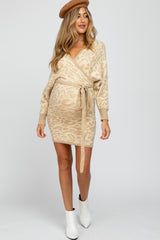 Beige Leopard Print Knit Tie Back Maternity Dress