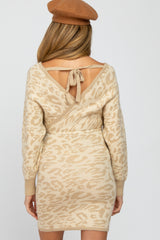 Beige Leopard Print Knit Tie Back Maternity Dress