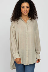 Beige Lightweight Sheer Button Down Blouse