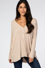 Beige Waffle Knit Button Front Cardigan