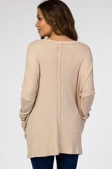 Beige Waffle Knit Button Front Maternity Cardigan