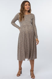 Taupe Animal Print Maternity Midi Dress