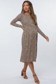 Brown Animal Print Maternity Midi Dress