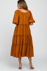 Camel Plaid Tiered Midi Dress